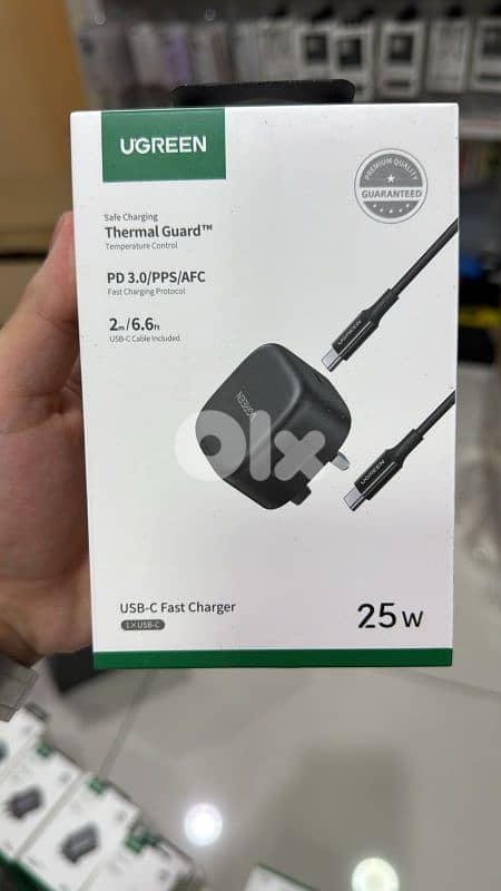 Ugreen 25w usb-c fast charger 3 pin with 2m usb-c cable black 0