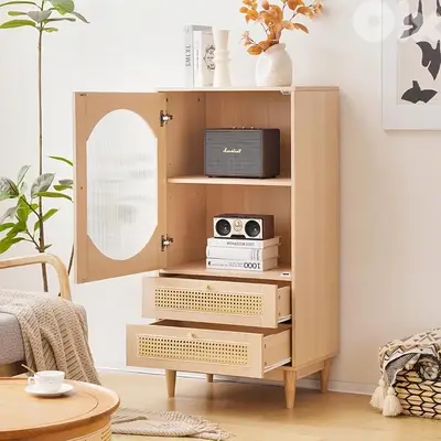 rattan tall cabinet with drawers