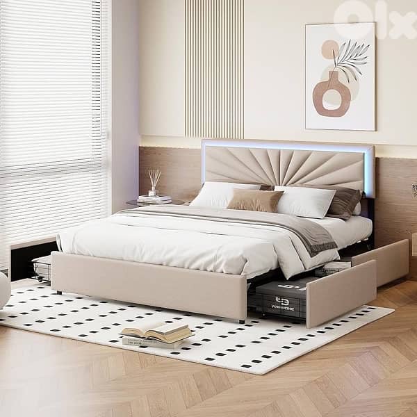 bed with 4 drawers and led light 1