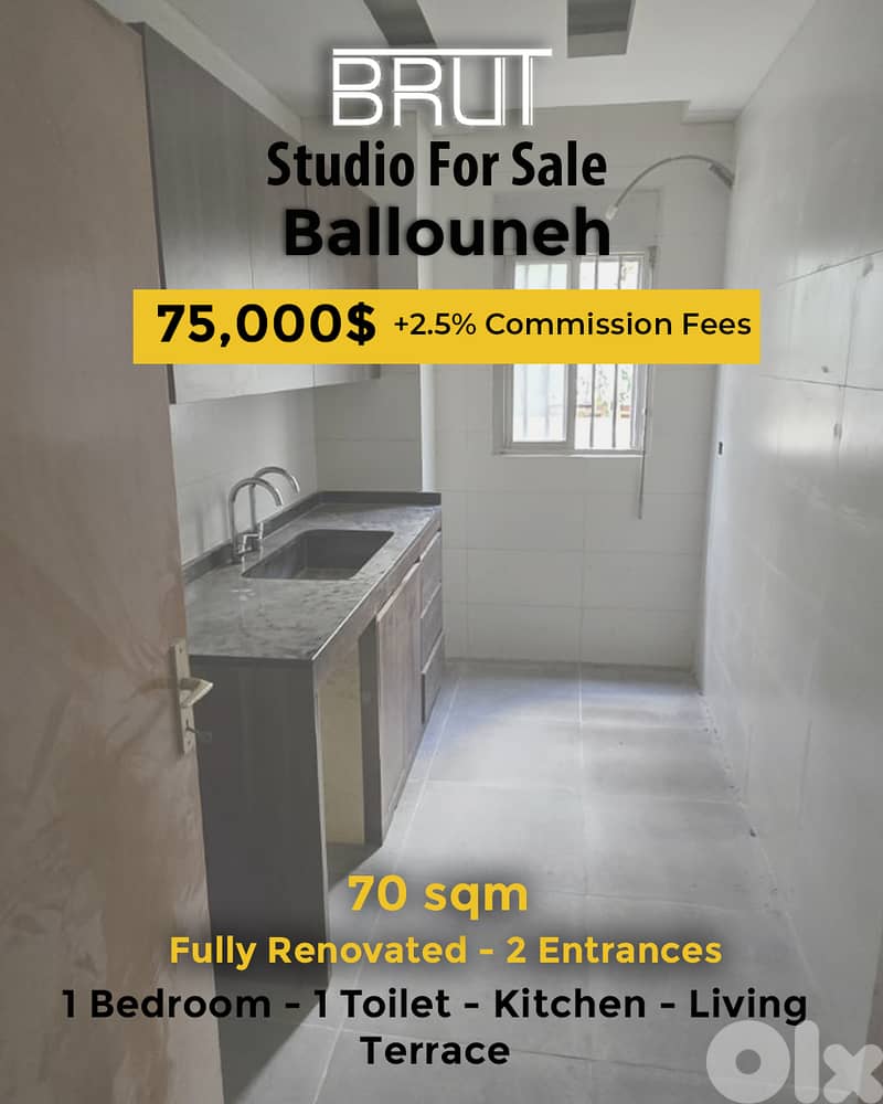 70 sqm Studio Apartment for sale in Ballouneh 30 sec to Highway 0
