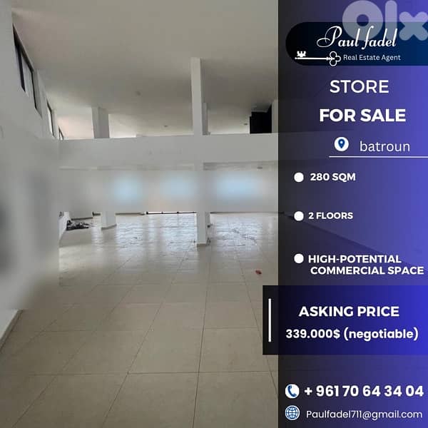 Spacious commercial store for sale located  Batroun 0