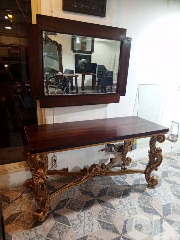 Teak wood entrance table and mirror 0