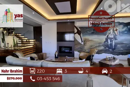 nahr ibrahim 220m2| 100m2 Terrace | Furnished Duplex | Luxury | OH