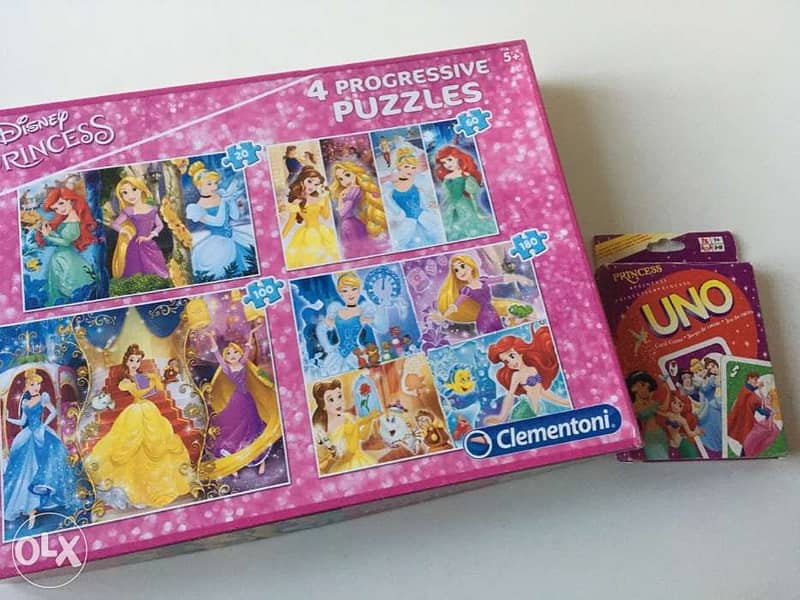 Disney Princess & Frozen Activity Set | 6 Puzzles Total + UNO Card set 2