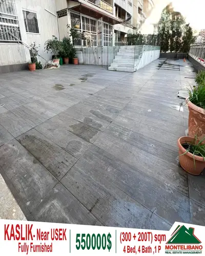 300 sqm Apartment For Sale in Kaslik "Near USEK" with 200 sqm Terrace