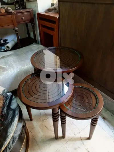 Nest of 3 glass top tables