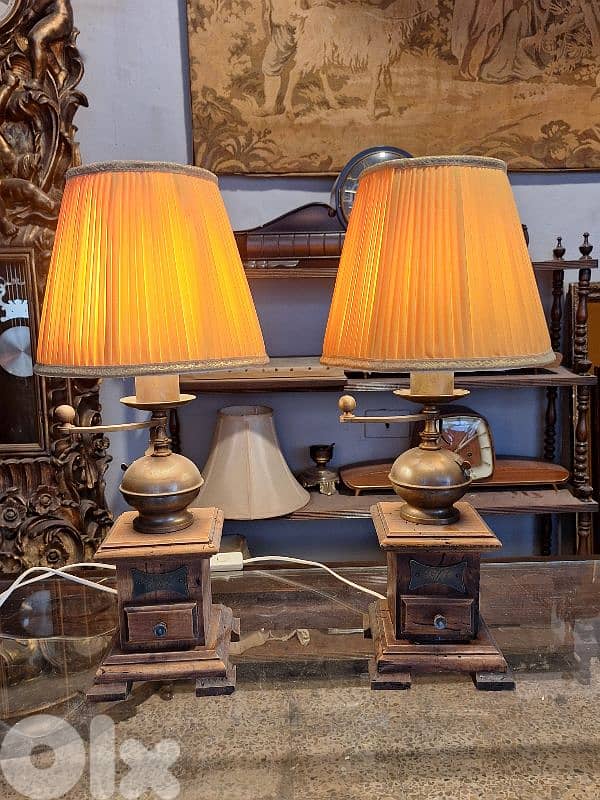 pair of antique coffee grinder lamps 0