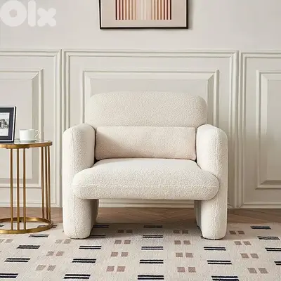 Modern decorative chair, lambswool fabric armchair