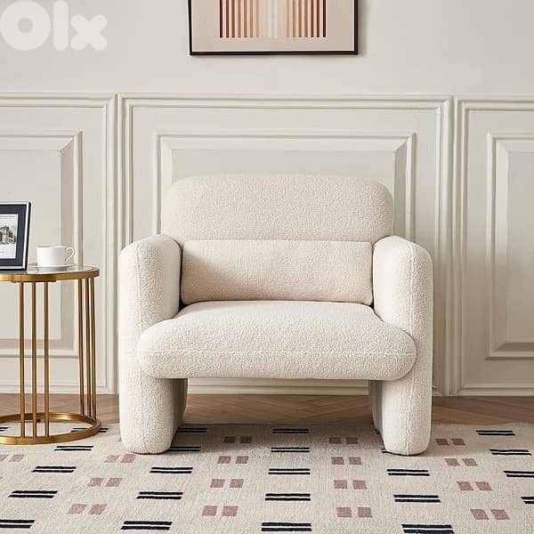 Modern decorative chair, lambswool fabric armchair 0