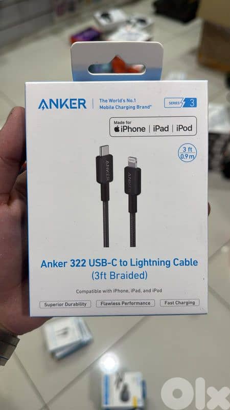 Anker 322 usb-c to lightning 3ft black braided cable 0