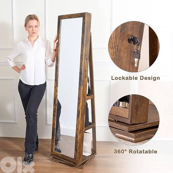 sogesfurniture Jewelry Cabinet with Full Length Mirror, 360 Degree 0