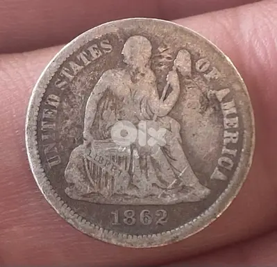 عملة واحد دايم فضة سنة ١٨٦٢ Seated Liberty dime 1862