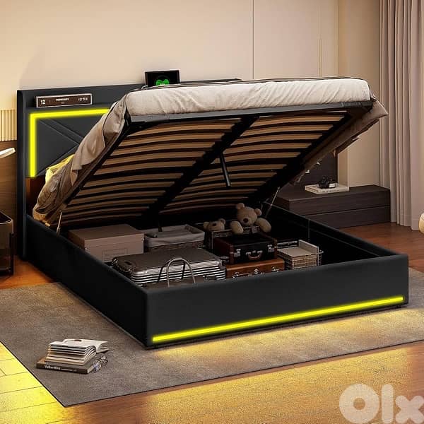 LED Storage Bed with Storage, Double Bed with Storage and Hydraulics 0