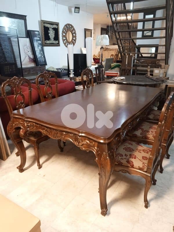 Restored antique dining table with 6 chairs 0