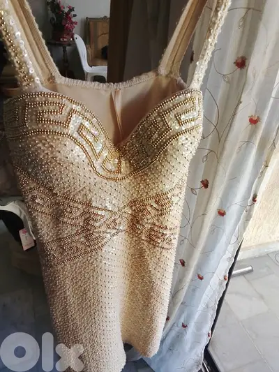 beige gold dress