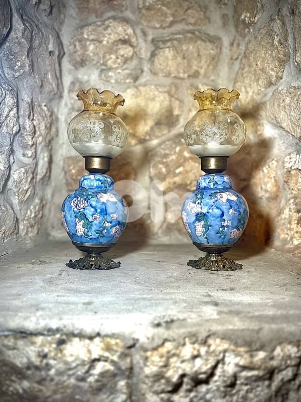 Pair of European Antique Oil Lamps – c. 1890 0