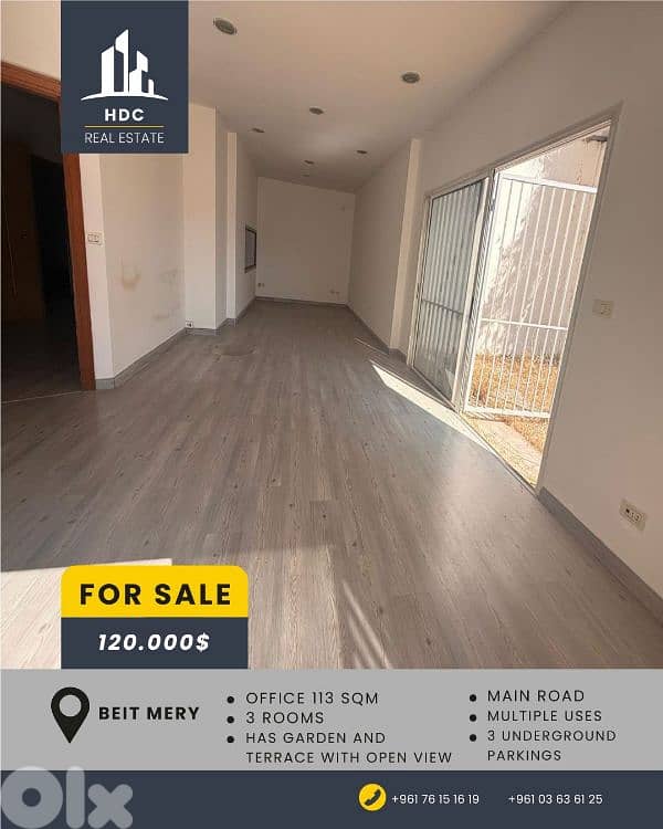 Beit Mery Main Road office 113 sqm with 3 undrg parkings + terrace 0