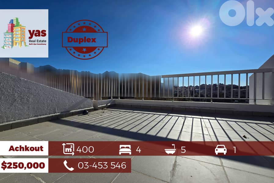 Achkout 400m2 | Spacious Duplex | Mountain View | Prime Area | DA | 0