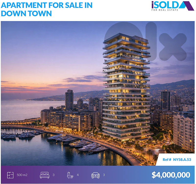furnished 500 m2 apartment for sale in Down town - شقة في وسط المدينة