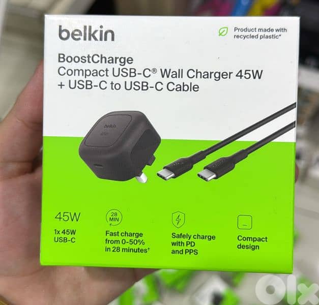 Belkin Boostcharge compact usb-c wall charger 45w 3pin charger black 0