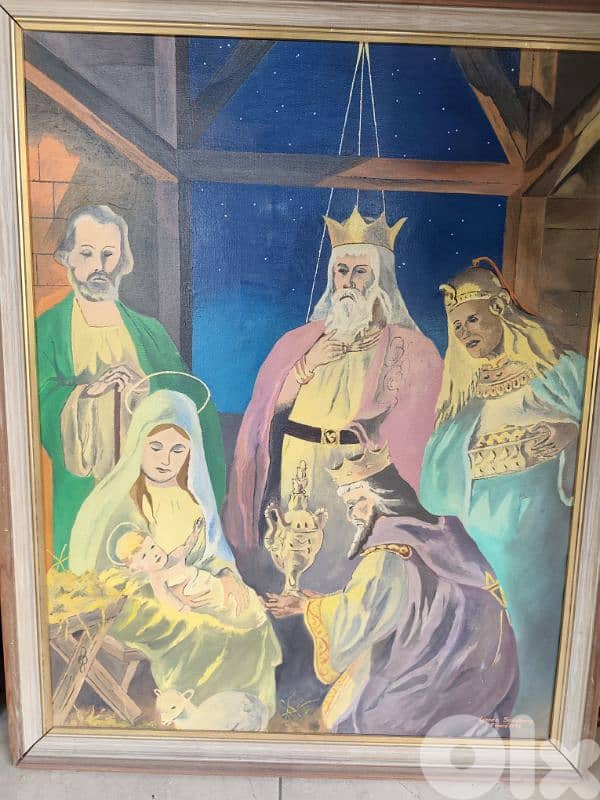 jesus is born,1972 oil on canvas painting,Linnéa Sandberg 0