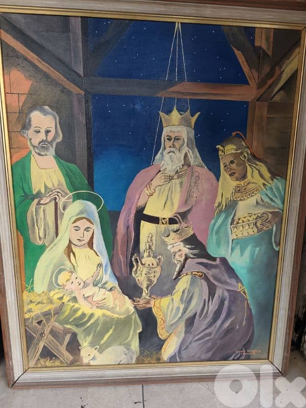 jesus is born,1972 oil on canvas painting,Linnéa Sandberg 1