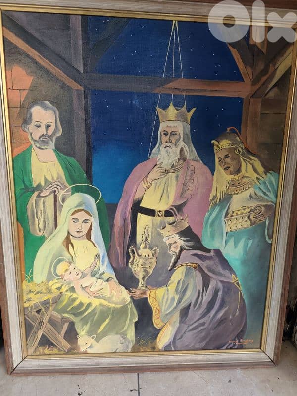 jesus is born,1972 oil on canvas painting,Linnéa Sandberg 2