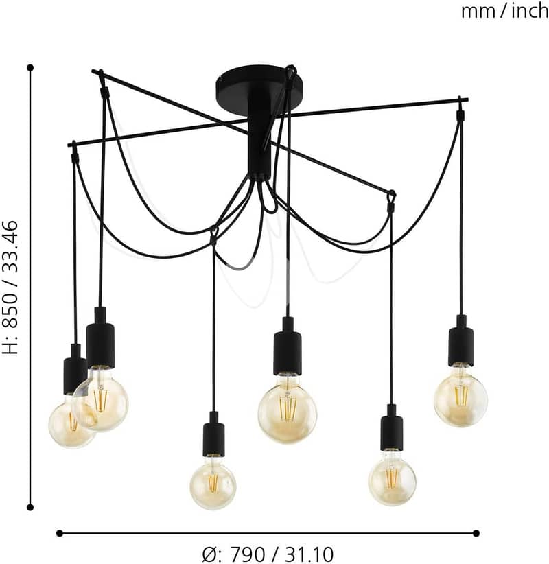 EGLO Musara Pendant Light – Industrial Black Steel 6-Bulb Dining Lamp 4