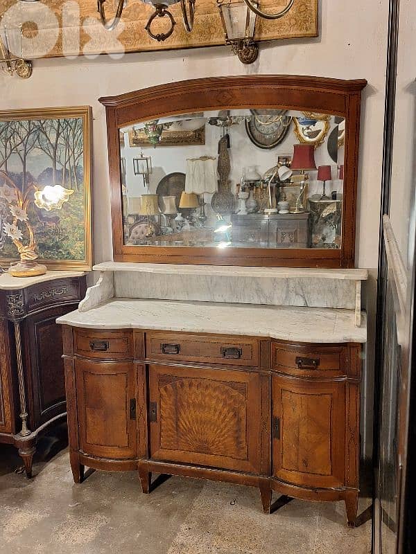 antique english massif wood sidboard buffet with mirror 0