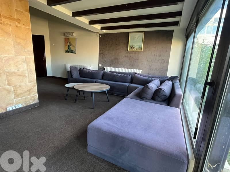 Faqra 120sqm Duplex Chalet + 120spm Garden | 3BR, Chimney, Scenic View 0