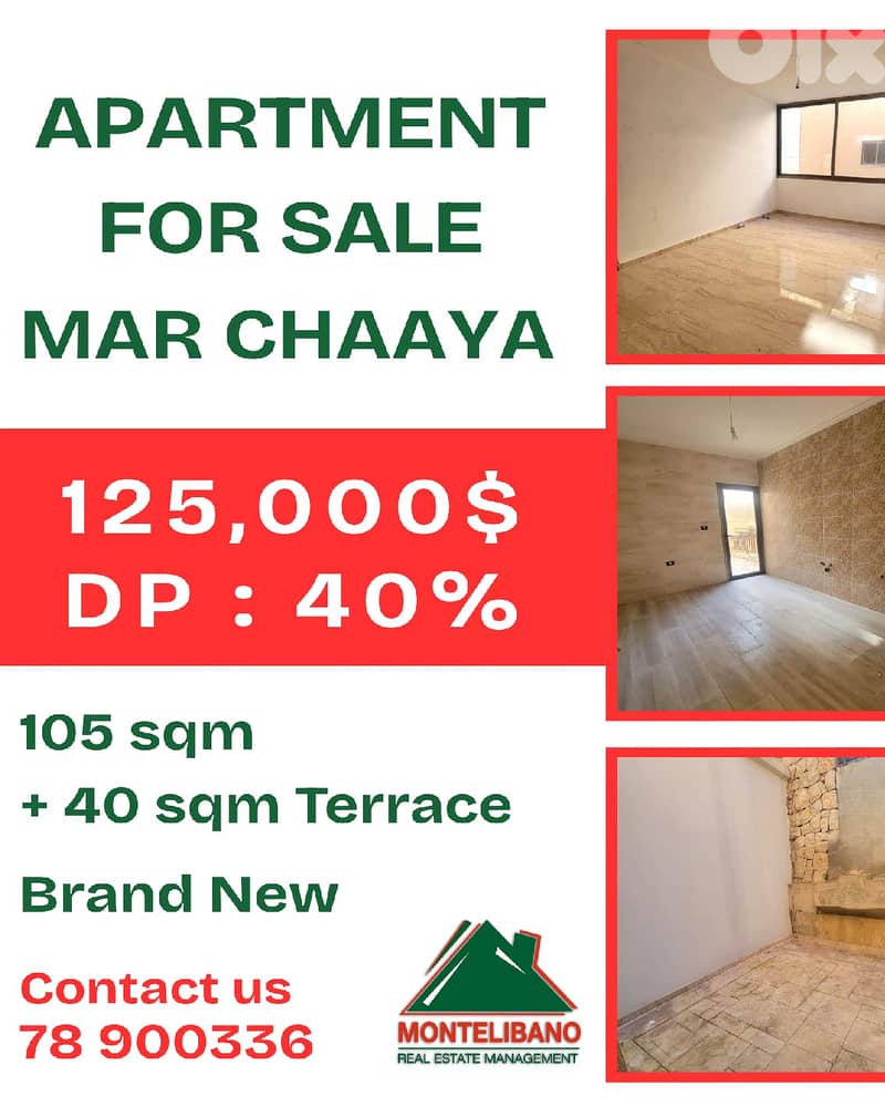Brand New 105 sqm Apartment For Sale in Mar Chaaya +Installment Plan 0