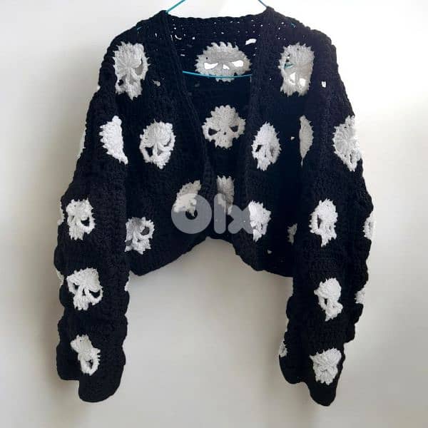 handmade crochet skull cardigan 0