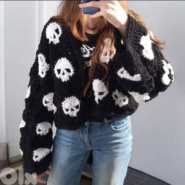 handmade crochet skull cardigan 2