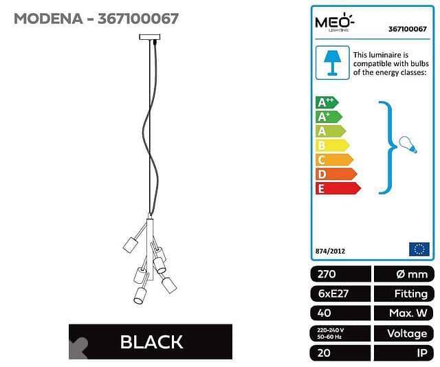 MEO Modena 6-Light Pendant Lamp – Mid-Century Inspired, Lightweight 3