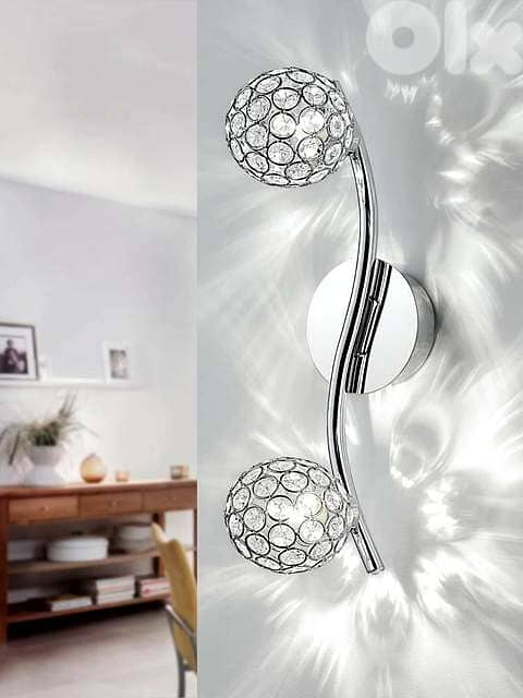 EGLO Ribolla Ceiling/Wall Light – Chrome Arc with Crystal Twin Spheres 0