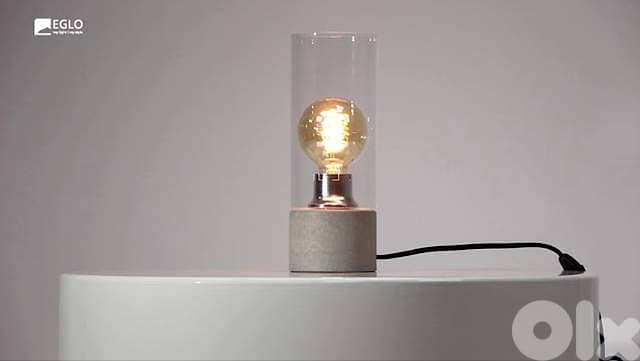 EGLO Torvisco Industrial Cylinder Lamp – Grey Concrete Look & Glass 12