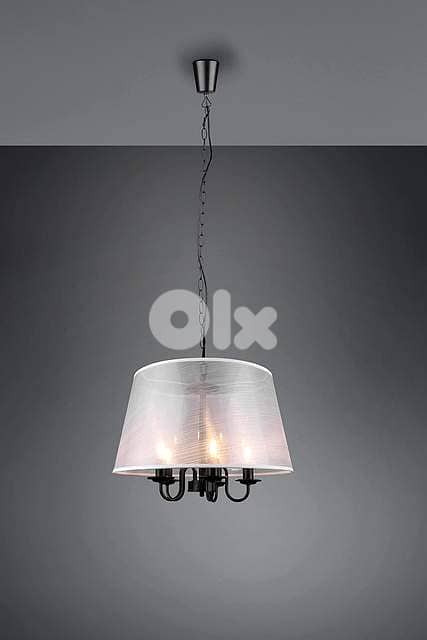 RL Cima Pendant Light: White Fabric Shade with Matte Black Core, 5xE14 0