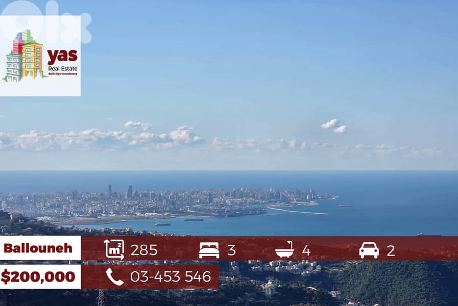 Ballouneh 285m2 | Spacious Flat | Well Maintained | Sea View | TO | 0