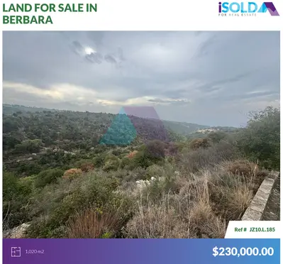 1020m2 Catchy land+mountain view4sale in Berbara/Jbeil - أرض في بربارا