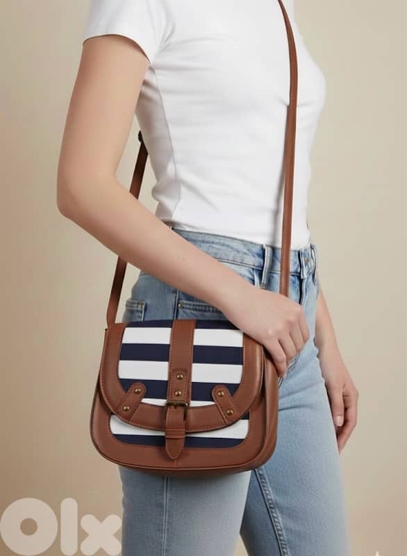 navy and brown stripped cross bag 0