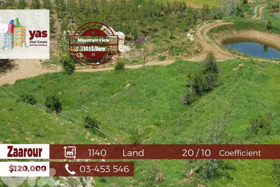 Zaarour 1140m2 Flat Land | 20 / 10 Coefficient | Open View | EW | 0