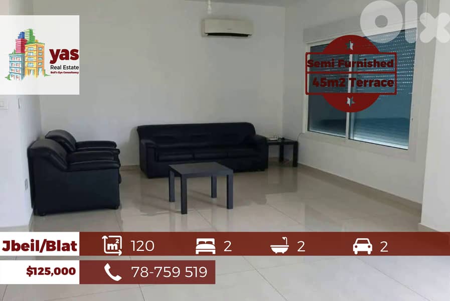 Jbeil /Blat 120m2 | 45m2 Terrace | Semi Furnished | Unlockable View|AB 0