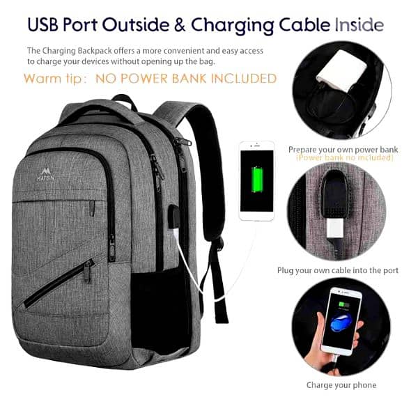 15.6" Laptop Waterproof Backpack With USB Charging Port 0