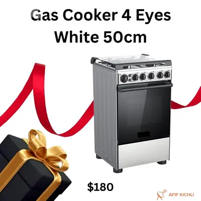 Gas Cooker 4-5 Eyes White-Stainless كفالة شركة