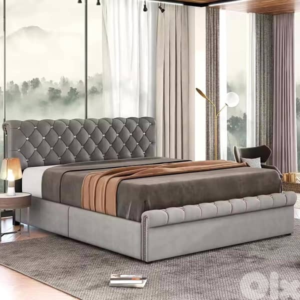 140x200 Upholstered Bed, Gray Velvet 0