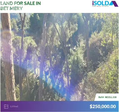 1170m2 land+mountain View 4sale in Bet Mery - أرض للبيع في بيت مسك