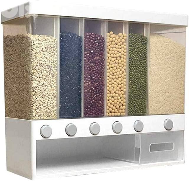 Wall-Mounted 6-Grid Grain Dispenser – 10kg Dry Food Organizer 0