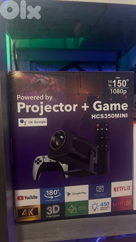 Smart Gaming Projector + 2 controllers 450 ansi lumens up to 100 inch 0