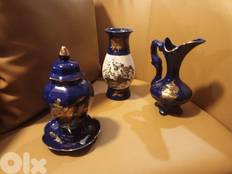 Vintage cobalt blue porcelain vases 0