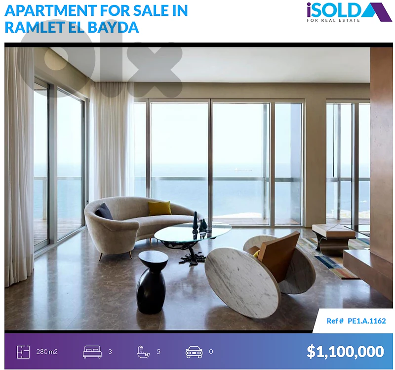 280m2 apartment+pool+sea view 4sale in Ramlet El Bayda - رملة البيضا
